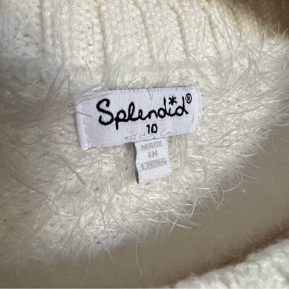 Splendid Girl’s White Crewneck Lace Trim Super Soft Fuzzy Sweater, Size 10 - Picture 6 of 7